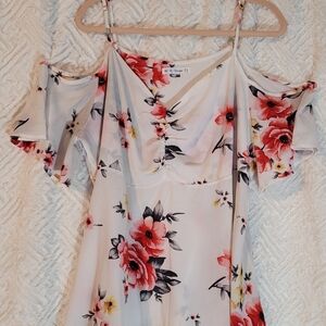 Floral Print Cold-Shoulder Top with Ruffled Sleeves